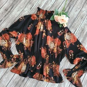 Turtle neck, Floral print, long sleeve blouse